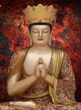 东来紫铜华严三圣宝相释迦牟尼佛文殊普贤菩萨家用京铜摆件