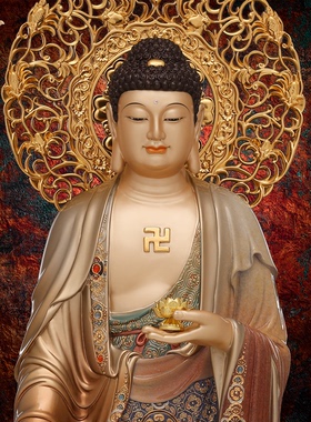 西方三圣佛像阿弥陀佛雕像大势至菩萨铜像观音摆件京铜台湾紫铜金