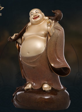 东来紫铜如意添福弥勒像招财聚财家用店铺开业礼品工艺品京铜摆件