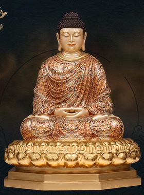 释迦牟尼佛像披巾成道佛宝相家居工艺品装饰摆件供台家用黄铜像