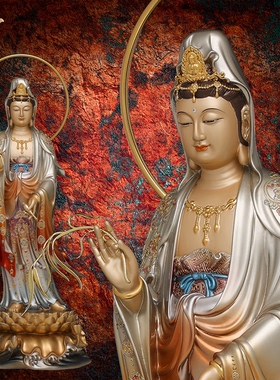 观音佛像观世音菩萨家用款供奉南海普陀山铜像东来紫西方三圣摆件