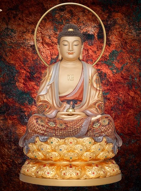 东来紫娑婆三圣繁花满工彩地藏王观音供奉旗舰店释迦摩尼佛铜摆件