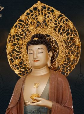 西方三圣佛像阿弥陀佛雕像大势至菩萨铜像观音摆件京铜台湾紫铜金