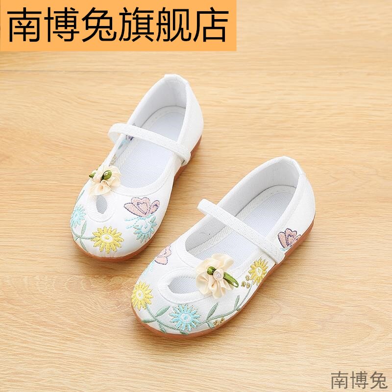 女童古风汉服百搭绣花鞋中国风单鞋 南博兔单鞋