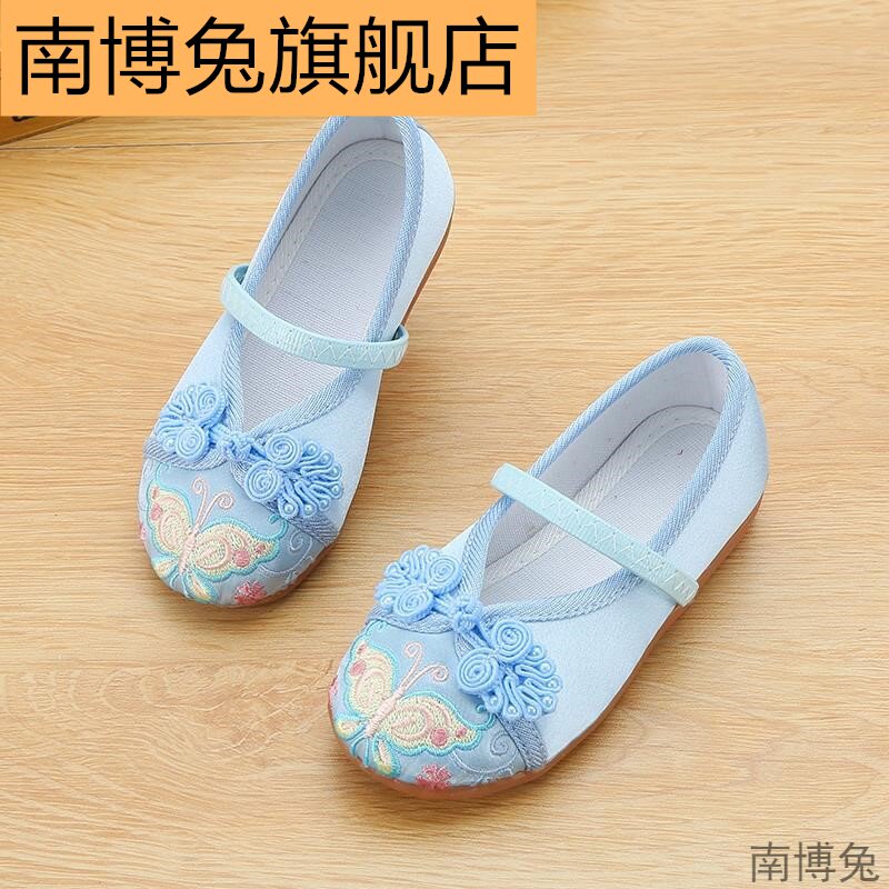 女童古风汉服百搭绣花鞋中国风单鞋 南博兔单鞋