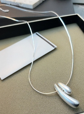 新款小众设计感金属几何立体椭圆体高质感钛钢项链吊坠大小水滴