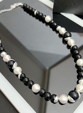 新款黑白拼色小香风锁骨链