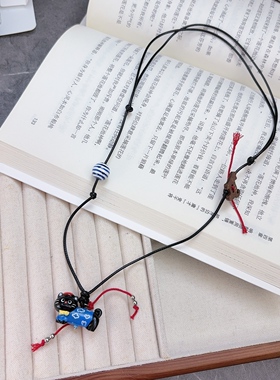 立体黑色猫咪项链女文艺复古气质百搭颈链毛衣链配饰