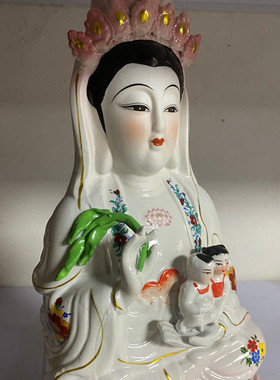 双胞胎陶瓷送子观音菩萨佛像有求必应家居风水摆件特价南海观世音
