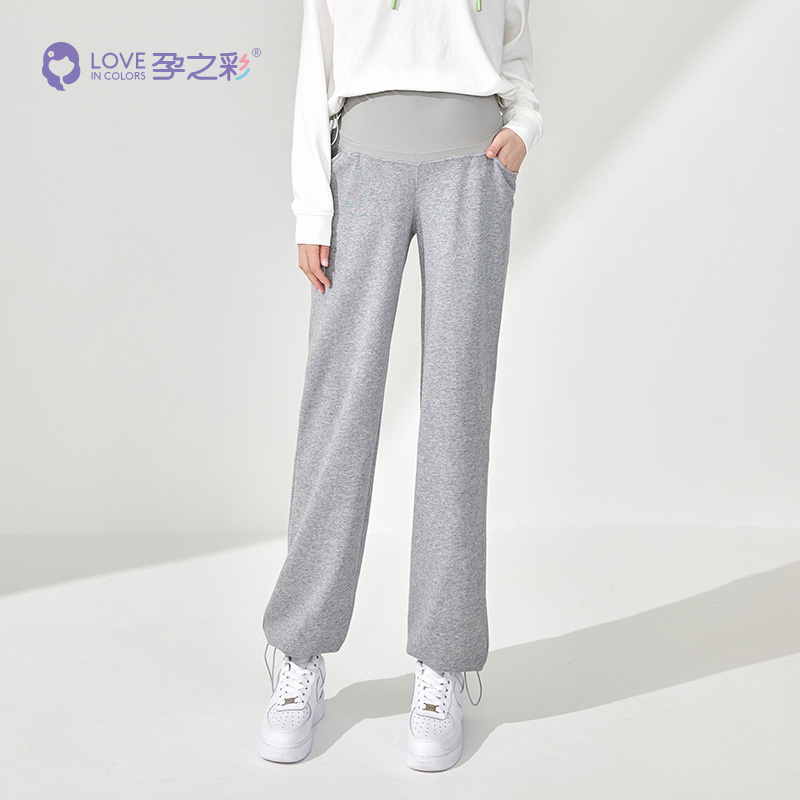 孕之彩孕妇裤秋冬款外穿阔腿裤休闲宽松运动裤秋季显瘦时尚直筒裤