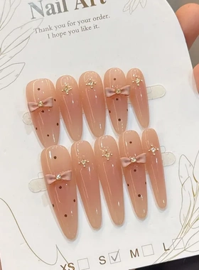 点点心事纯欲手工精品穿戴甲波点磨具蝴蝶结镶钻长款成品美甲贴片