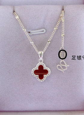 999纯银项链女士气质锁骨链双面四叶草足银吊坠银饰品情人节礼物