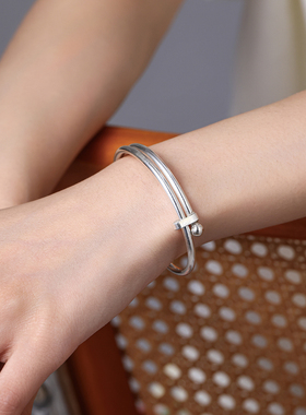 纹砖足银S999光面推拉手镯