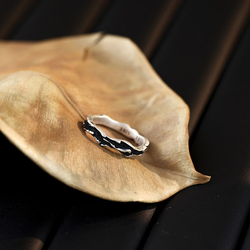 纹砖Veinsbrick《赤焰》火焰凹凸不规则复古做旧S925银男女款戒指 - 图0