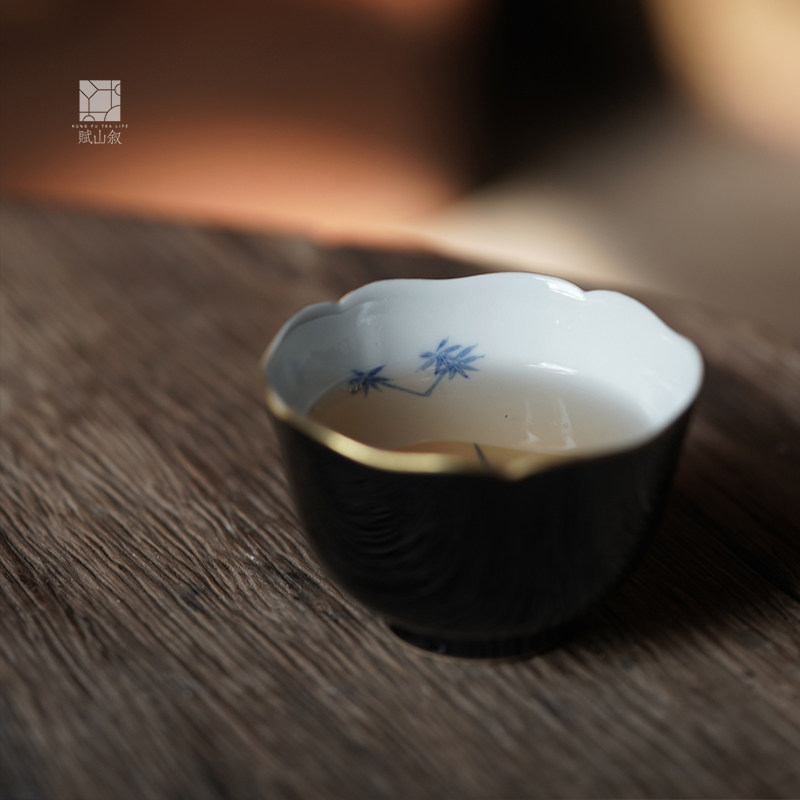 【赋山堂官方】黛墨竹鹤葵口杯手绘主人杯单杯景德镇陶瓷品茗杯大,淘宝优惠券,粉丝福利购,淘宝优惠卷