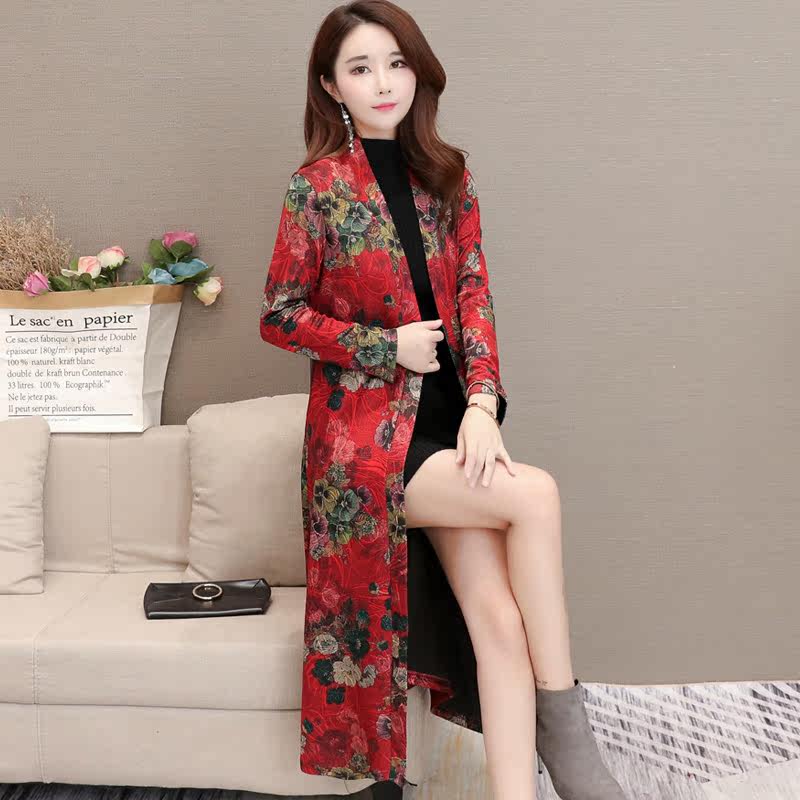 中老年新款妈妈装中长款印花开衫 芙黛怡短外套