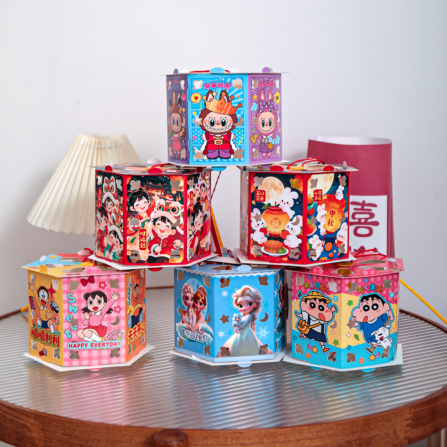 中秋节可爱卡通灯笼儿童幼儿园手工diy材料包手提发光灯笼走马灯 - 图0