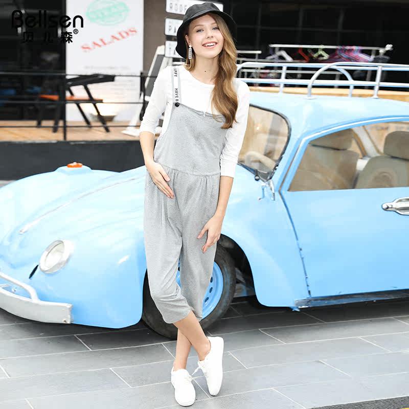 贝儿森孕妇夏季便厕背带裤外穿裤 贝儿森孕妇背带裤