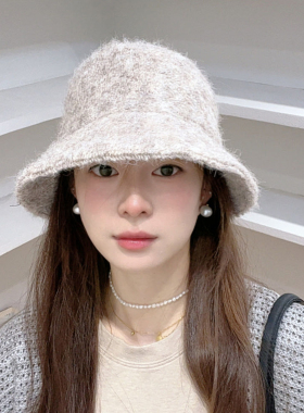 韩系纯色加厚渔夫帽子女秋冬保暖冷帽素颜出街显脸小大头围盆帽