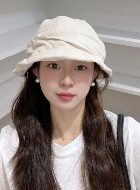 极简风亚麻渔夫帽女显脸小防晒