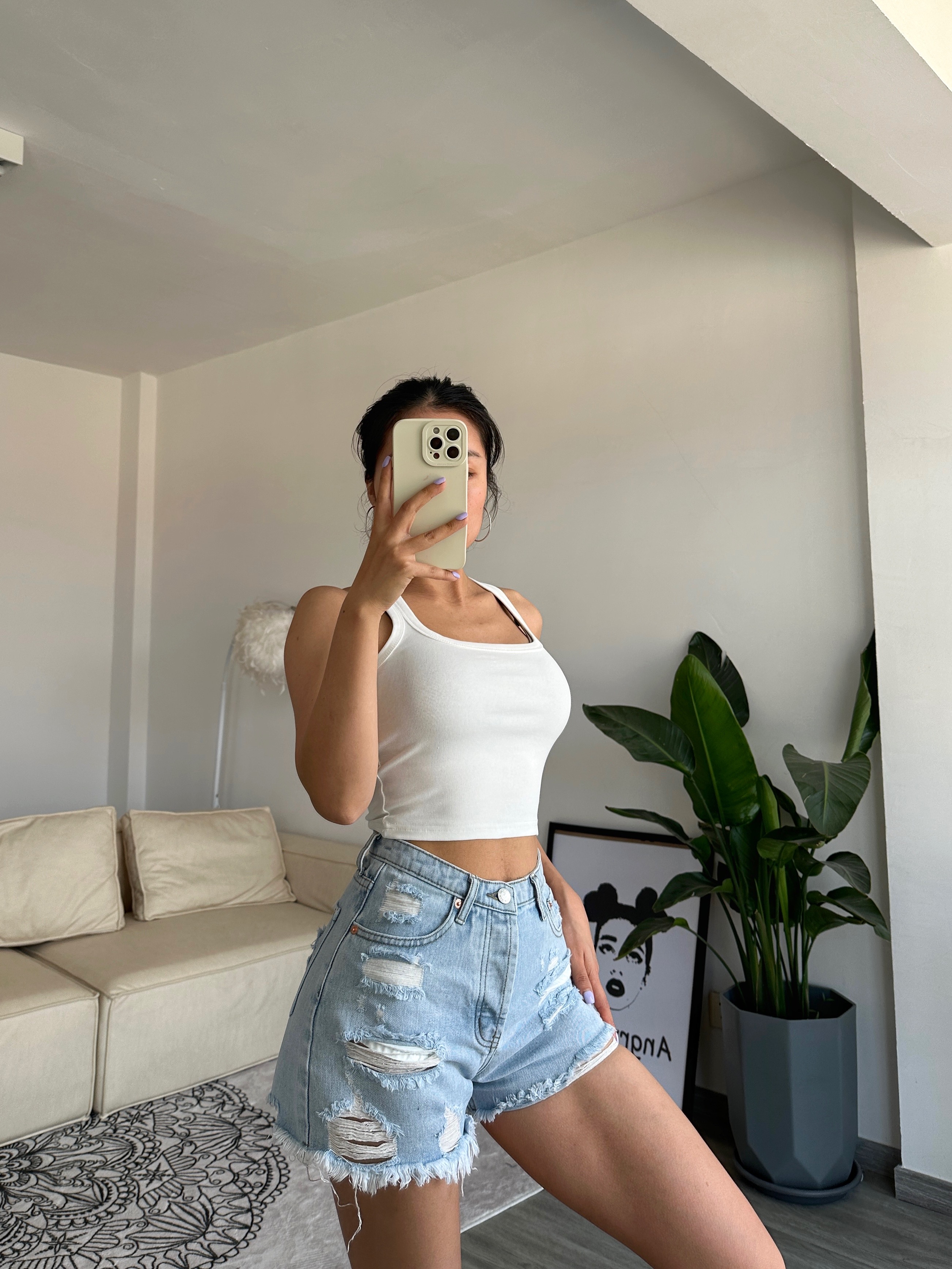 AngryPony高腰牛仔短裤破洞水洗做旧防走光热裤磨毛夏季女热裤 - 图2