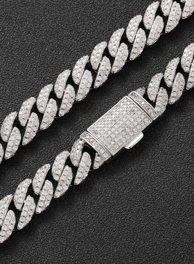 欧美项链10mm双排锆石古巴链男士项链个性嘻哈潮流饰品跨境