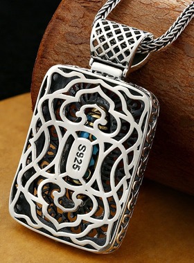 高档万佛朝宗天然绿松石转动天珠纯银项链饕餮国潮个性男士女