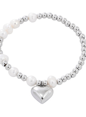 欧美跨境新款珍珠爱心钛钢手链女时尚轻奢百搭串珠不锈钢手饰