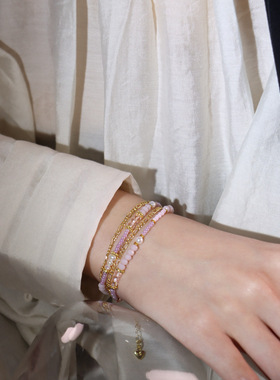 跨境热卖绿松石多层手链 女时尚气质金属链条 小众设计感叠戴手饰