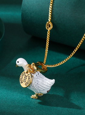 个性时尚潮流配饰气质珐琅釉彩釉印花灰色天鹅可打开金蛋吊坠项坠