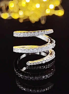 wish货源欧美清仓奢华时尚不规则三圈满钻男女戒指r5600钻石