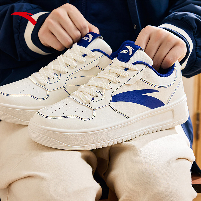 安踏轻松板鞋男鞋秋季新款厚底小白鞋低帮军训白色休闲鞋子运动鞋