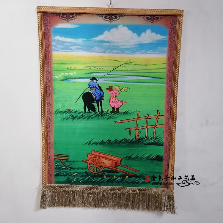 蒙古毡画特色工艺画成吉思汗草原挂画羊毛毡蒙古包饭店餐厅装饰画-图1