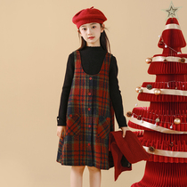 Girl Hair Sweater Dress Suit Korean Version CUHK Fairy Autumn Winter Checkered New Year Princess Dress Baiyenu Children Dress