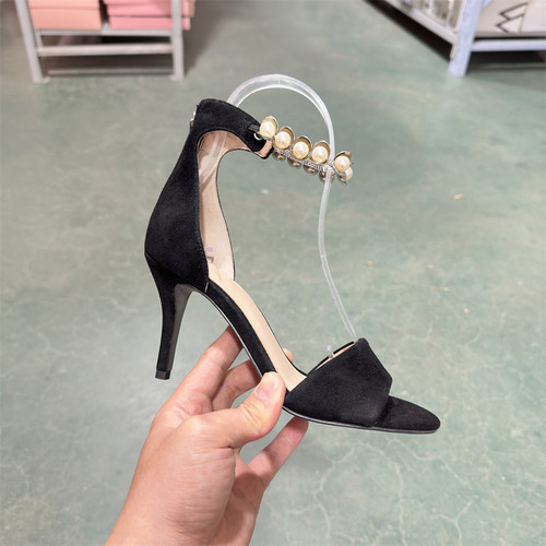 WHAT FOR 春夏珍珠饰扣一字带女鞋细跟优雅露趾高跟凉鞋WFP118278 - 图2