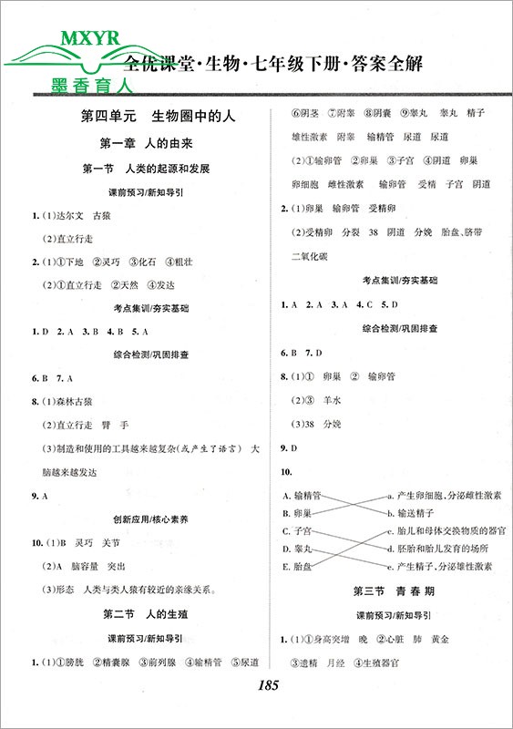 2024春全优课堂七年级生物下人教版新全优全优课堂生物初中7年级初一下册人教同步练习册中教万联-图2