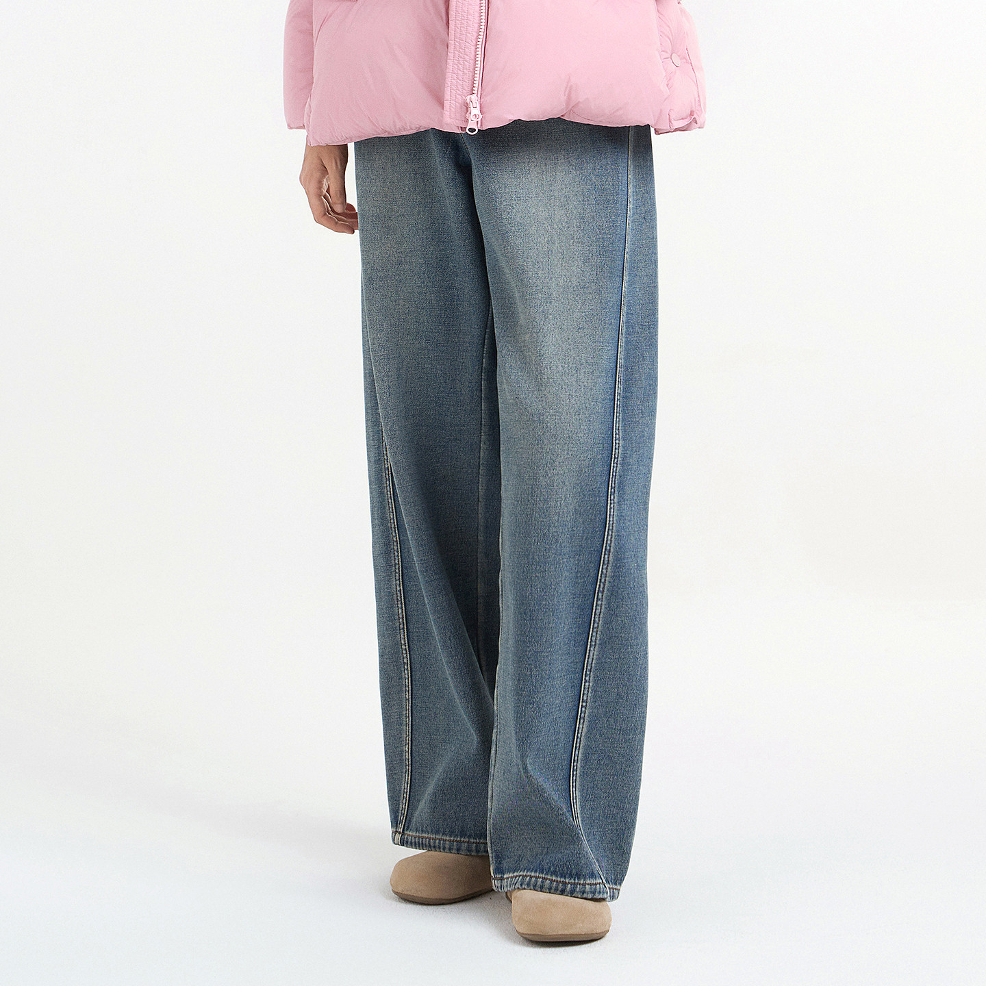 [专柜同款]Yifini/易菲简约时尚加厚保暖阔腿裤牛仔裤女2025冬新,淘宝优惠券,粉丝福利购,淘宝优惠卷