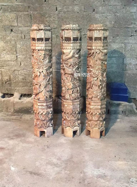 东阳木雕中式仿古罗马柱竹子