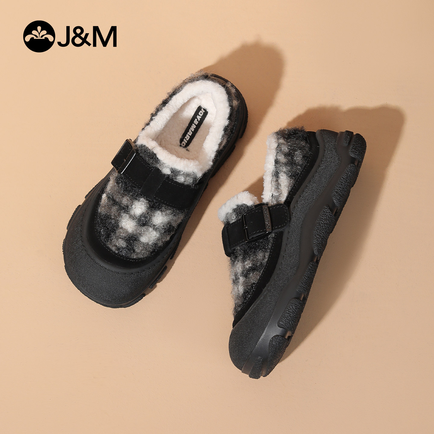 快乐玛丽棉鞋女2025冬季新款加保暖厚底一脚蹬防滑毛毛雪地靴,淘宝优惠券,粉丝福利购,淘宝优惠卷