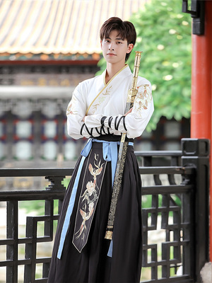 汉服男武侠风帅气中国风侠客大码CP绣花交领襦裙学生班服表演服装 - 图1