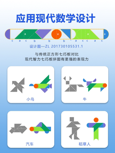 科茂18版现代智力七巧板小学生比赛专用益智拼图画板尺子五副套装 - 图3