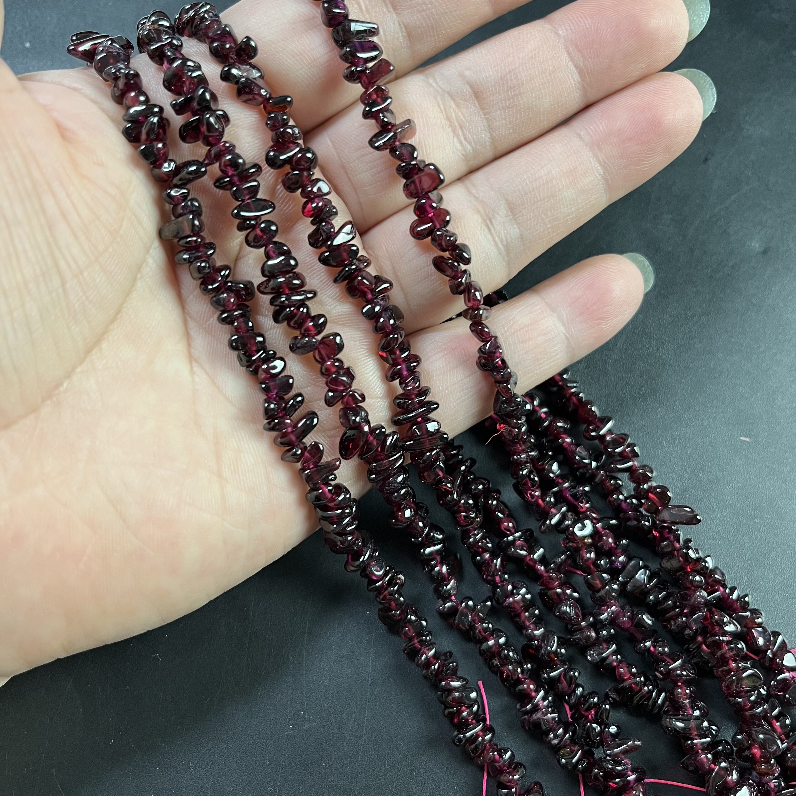 天然碎石石榴石4-8mm加长版80厘米长晶体干净油润十足半成品Diy