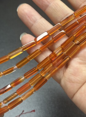 4*13mm橘色天然石红玛瑙方管散珠半成品Diy项链手链配珠饰品串珠
