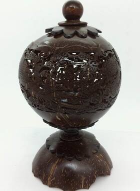厂家直销海南特色椰雕储物茶叶罐 手工镂雕香炉灯 创意工艺礼品