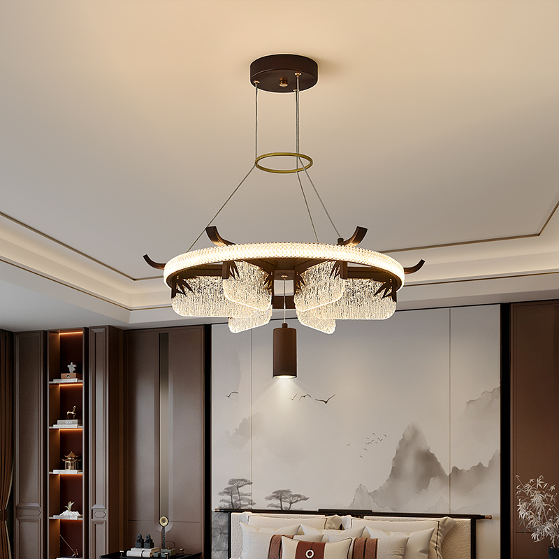 新中式餐厅吊灯亚克力三色LED禅意中国风现代简约酒店工程灯3204 - 图1