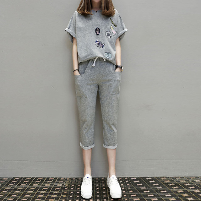 Plus size ສາວໄຂມັນວ່າງ slimming cropped pants ຊຸດກິລາ