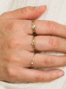 14K包金简约叠戴戒指可水洗