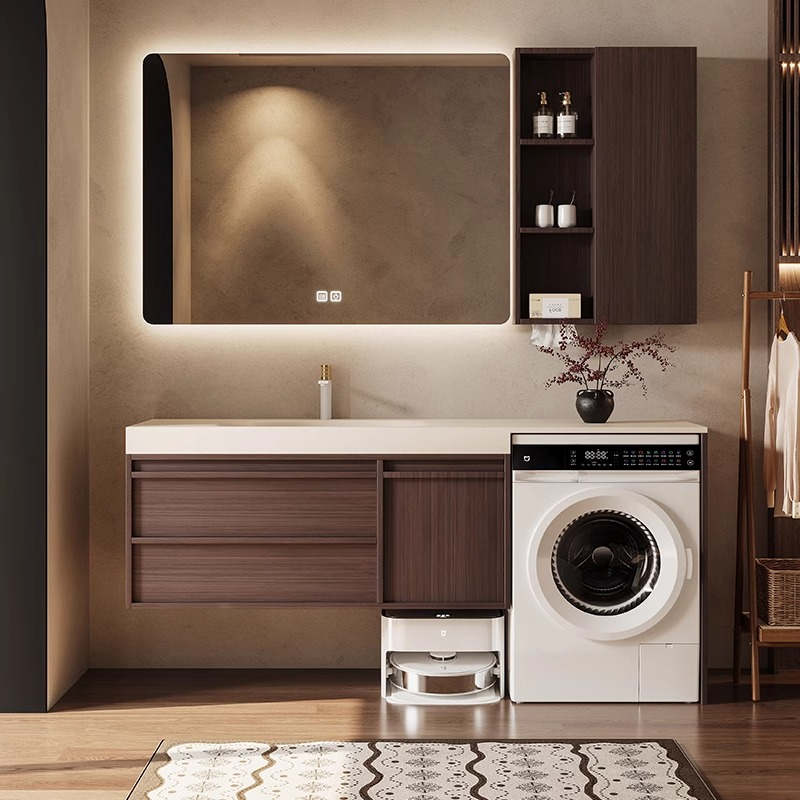 中古风洗衣机一体柜卫生间浴室柜岩板热弯一体盆洗脸盆洗漱台定制,淘宝优惠券,粉丝福利购,淘宝优惠卷