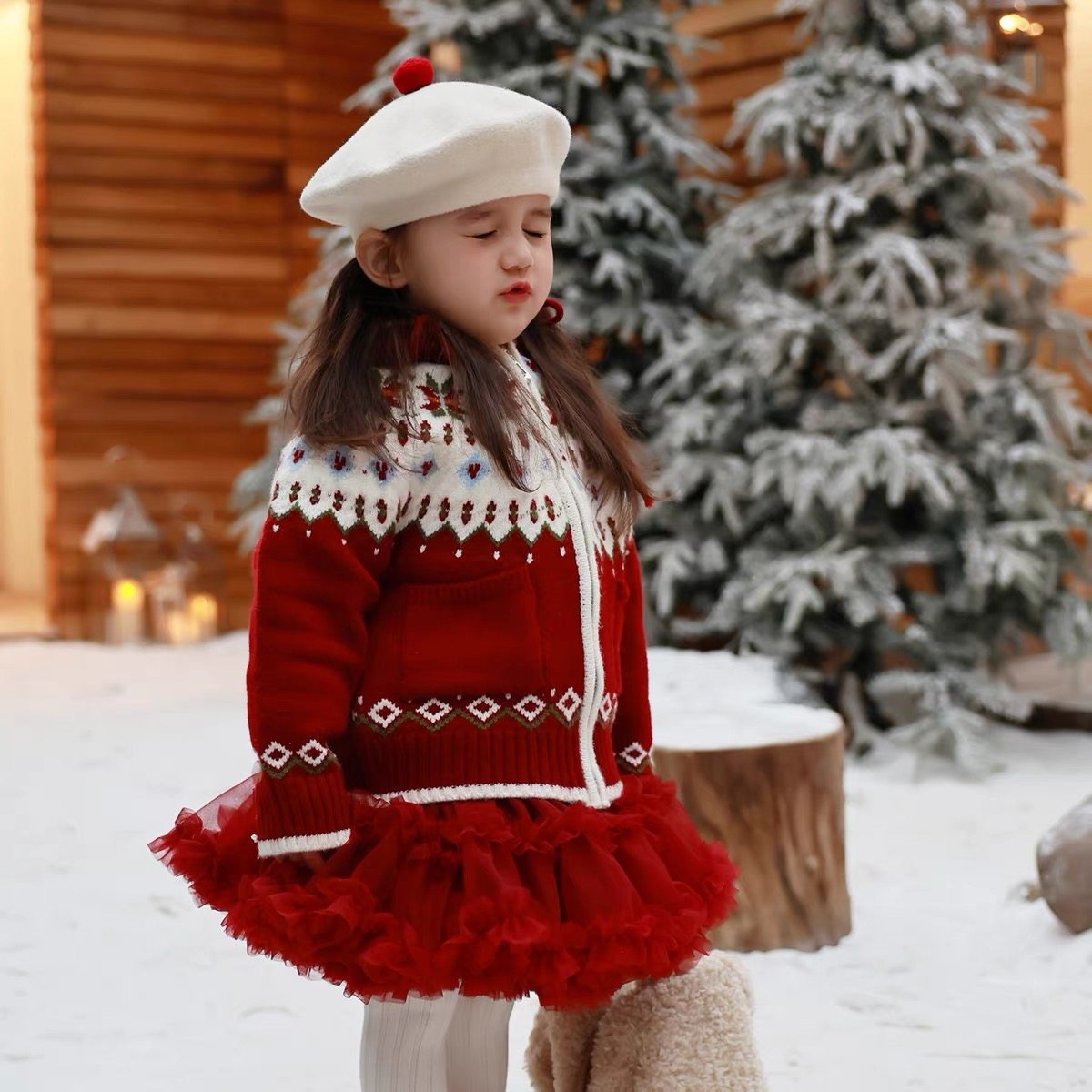 亲子款连帽开衫～冬季女童红色圣诞提花毛衣儿童费尔岛连帽针织衫,淘宝优惠券,粉丝福利购,淘宝优惠卷