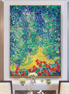 手绘油画临摹世界名画巴特勒伯爵花园现代玄关装饰画美式轻奢挂画